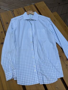 Brookstone Light Blue Windowpane Dress Shirt
